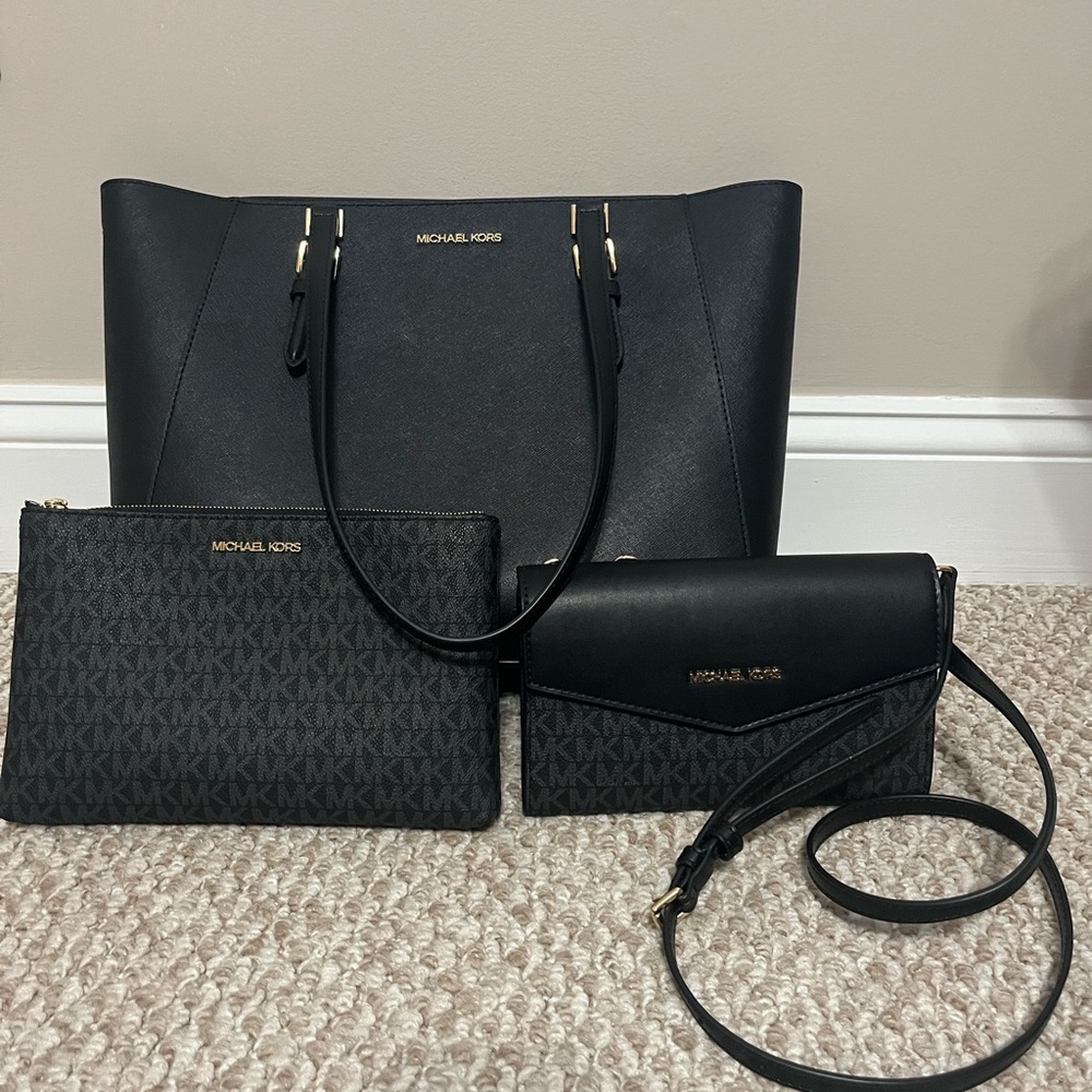 Michael Kors Black Tote and Clutch Set
